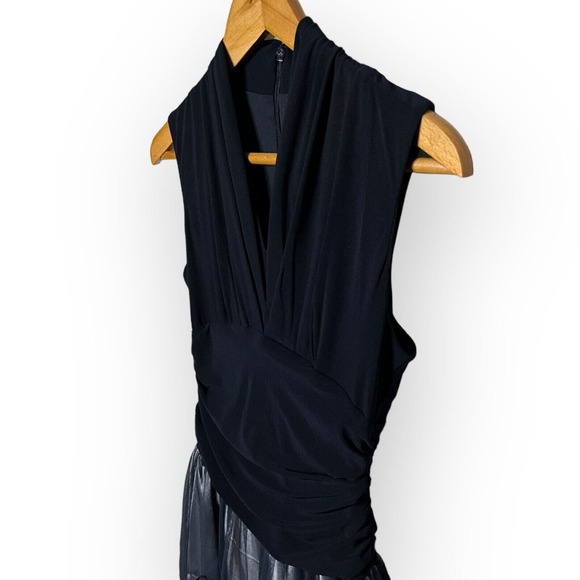 SLNY Navy Blue Fit and Flare Cocktail Dress Stretch Top Tulle Lace Skirt Size 4 - Picture 9 of 16